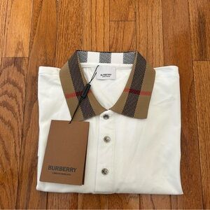 Burberry White Polo with Tan Check Collar